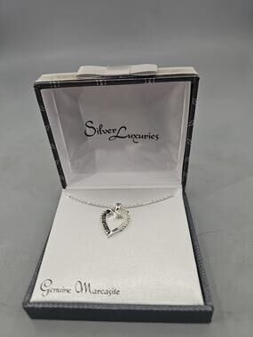 Kohl's 18 inches Necklace Fine Silver Plated Heart shaped Genuine Marcasite